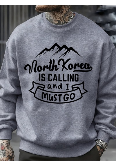 Startmore Startmorekuzey Kore Çağırıyor Ve Gitmeliyim Desenli Erkek Sweatshirt Sokak Günlük Kişisel Kazak Bol Üs Gri
