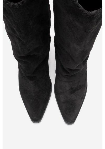 Luvishoes Tyler Siyah Süet Hakiki Deri Dikişli Kadın Western Çizme Siyah Süet