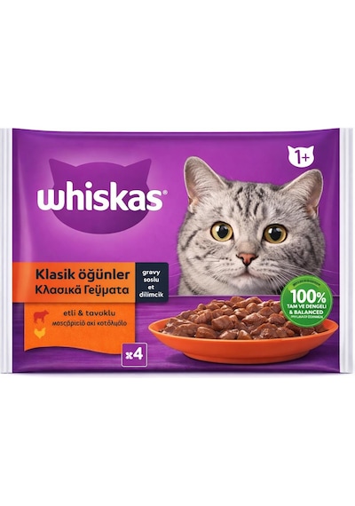 Whiskas Klasik Öğünler Sos İçinde Sığırlı Ve Tavuklu Poşet Yaş Mama 340 G 4x85 Gr