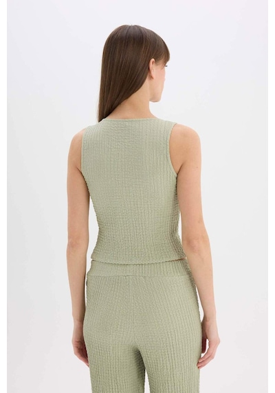 Defacto Slim Fit Dar Kesim V Yaka Önden Bağlamalı Bürümcük Kolsuz Bluz D3568AX24AU Yeşil