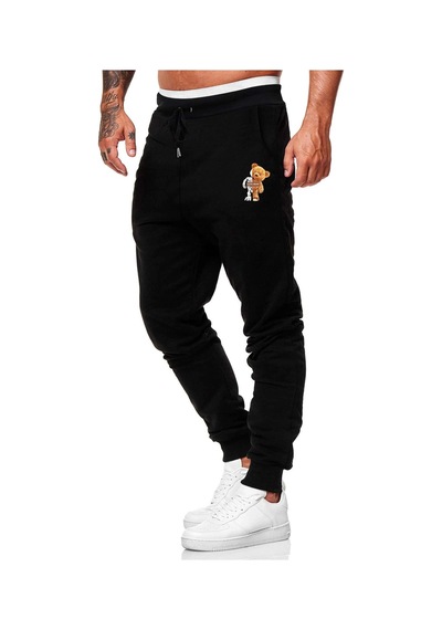 Tarzsokak Guys Bear Graphic Drawstring Eşofman Altı Siyah