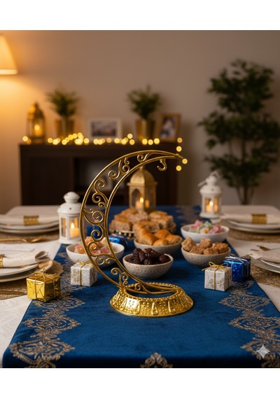 28 Cm Ramazan Dekoratif Masa Üstü Hilal Gold Altın Plastik Tabanlı Süs Diğer
