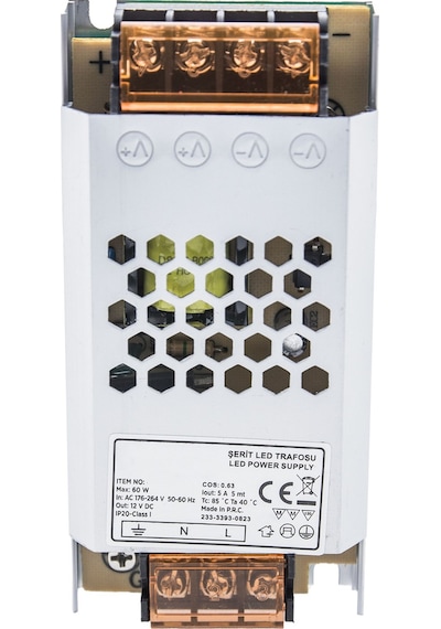 60w - 12v , 5a Güçlü Led Şerit Trafo - Geniş Gerilim Aralığı, Ip2