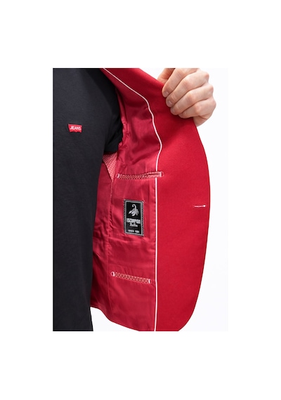 Plus Scorpion Erkek Kırmızı Armürlü Kumaş Blazer Ceket Tek Düğmeli, Mono Yaka, Çift Yırtmaçlı Slim Fit Kırmızı