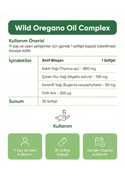 Helovit Wild Oregano Oil 1200 Mg Çörek Otu Yağı İçeren Doğal Vücut Direnci Desteği 30 Softjel