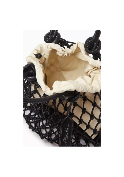 3.1 Phillip Lim Mini Macramé Çanta Siyah Pamuk Karışımı, Bez Iç Kılıf Ve Deri Detaylı El Çantası