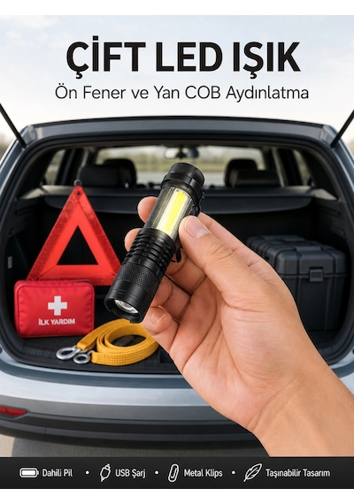 Mey İthalat Taşınabilir Şarjlı Led Fener - 4 Modlu, 2000lm, Ayarlanabilir Odak Yeni Nesil