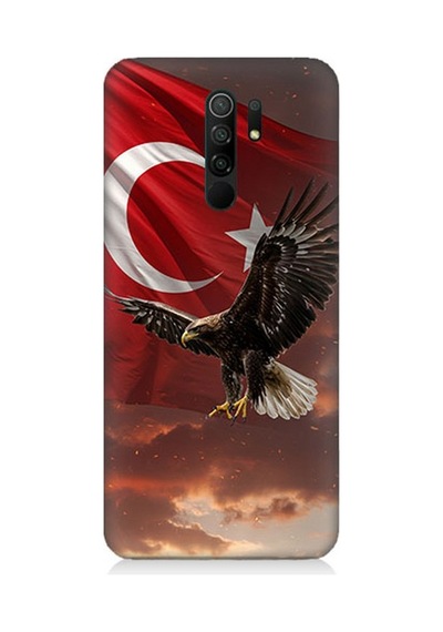 Xiaomi Redmi 9 Uyumlu Bayrak Kızıllıkta Kartalın Kanatları Desenli Silikon Kılıf Çok Renkli
