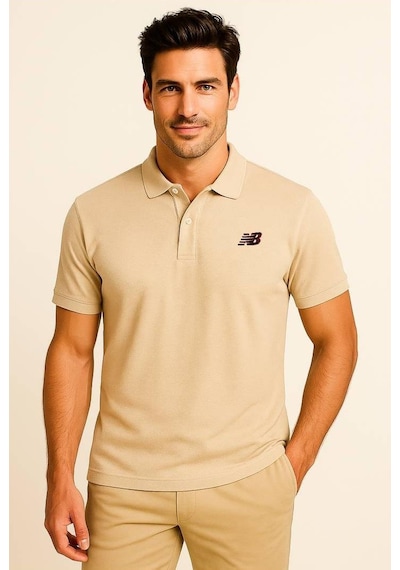 New Balance Bej Classic Basic Logo Polo Yaka Pike Tişört Mnt3415-mop Bej