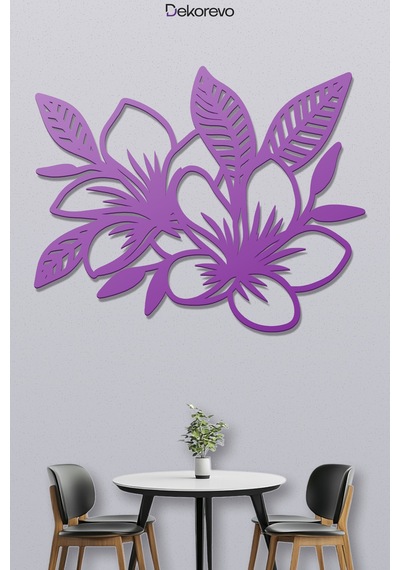 Açan Çiçekler Silüeti Metal Duvar Tablosu - Metal Duvar Sanatı - Mor - 50 X 40 Cm