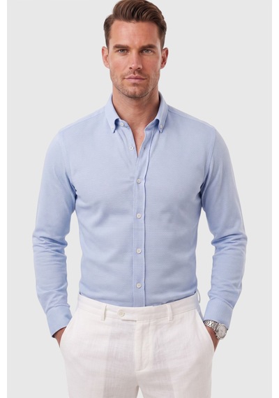 Rizzup Erkek %97 Pamuk Slim Fit Dar Kesim Petek Dokulu Likralı Örme Mavi Gömlek 2600707