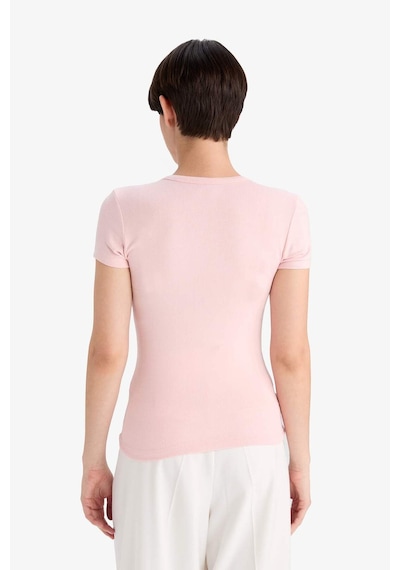 Defacto Slim Fit Dar Kesim Bisiklet Yaka Kısa Kollu Tişört G2761ax25aupn638 Pembe