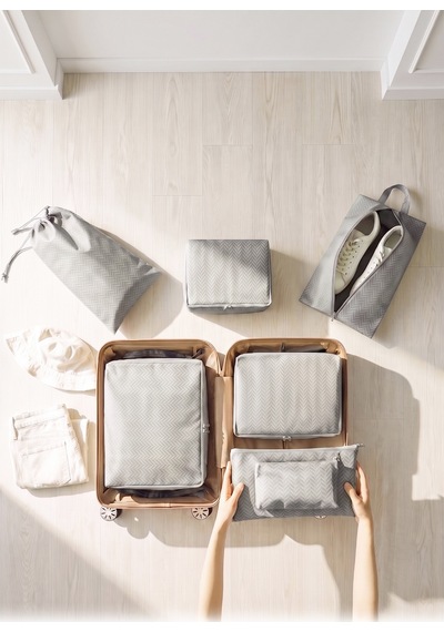Ocean Home Textile 7'li Gri Balıksırtı Bavul İçi Düzenleyici Set