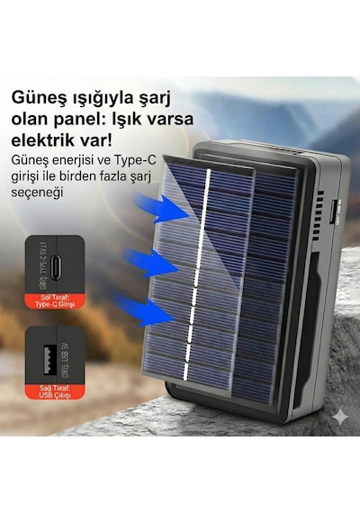 Güneş Enerjili Çoklu Pil Şarj Cihazı Ve Powerbank - 18650/26650 Uyumlu