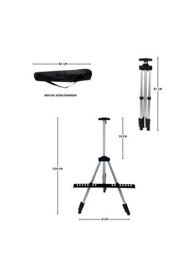 Temel Katlanabilir Alüminyum Tripod Şövale - Ayarlanabilir, Ultra Hafif, Taşıma Çantalı, Gümüş