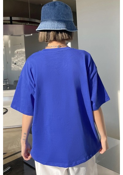 Unisex Pattern Blue Baskılı Tasarım Tshirt Mavi