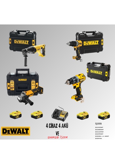 Dewalt DCH133NT + DCD805NT + DCG407NT + DCD791NT 4 Adet 5 Amper Akü + Şarj Aleti Set