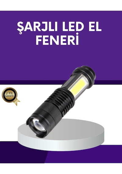 Mey İthalat Şarjlı Mini Led El Feneri 2000 Lümen Su Geçirmez Diğer