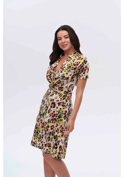 Canel Leopar Çiçek Desenli Elbise Cnl Leopar