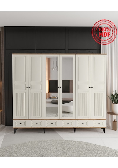 Nil 6 Kapaklı Çekmeceli Gardırop - Tamamı Mdf Aytaşı