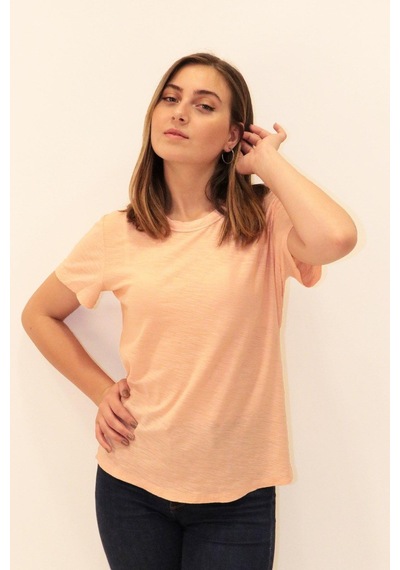 Rich Kadın Organik Bisiklet Yaka T-shirt %100 Pamuk Tişört Turuncu