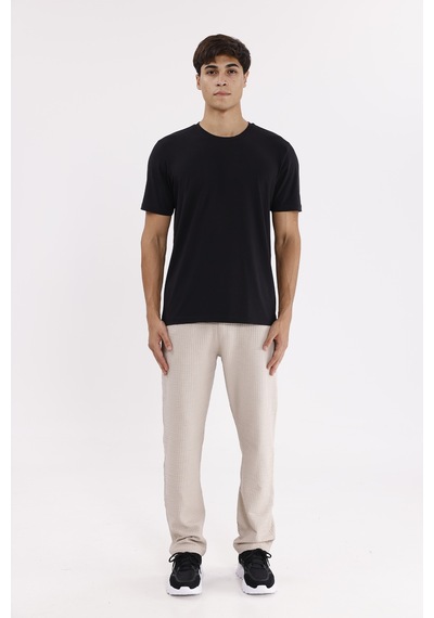 Petek Dokulu Yüzeyli Rahat Kalıp Ayarlanabilir Kordonlu Yan Cepli Lastik Paça Spor Eşofman Altı Beıge