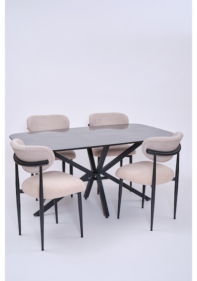 Çapraz Polo Demir High Gloss Yemek Masa Sandalye Takımı 90x160 Siyah