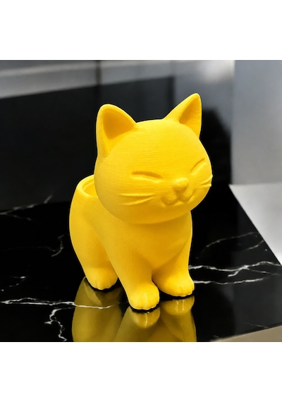 3d Baskı Sevimli Kedi Saksı - Figürlü Sukulent Saksısı-sarı Çok Renkli