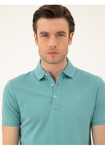 Mint Melanj Slim Fit Polo Yaka Merserize T-shirt Yeşil