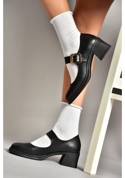 Fox Shoes T820236009 Siyah Kalın Topuklu Kadın Ayakkabı Siyah