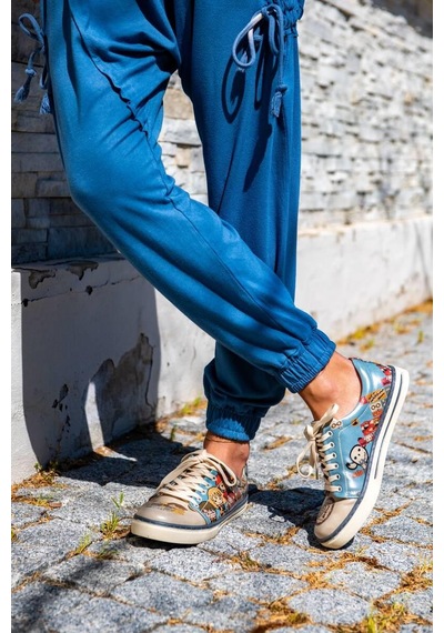 Kadın Vegan Deri Turkuaz Sneakers - Warner Bros Imaginary School Harry Potter Tasarım Çok Renkli