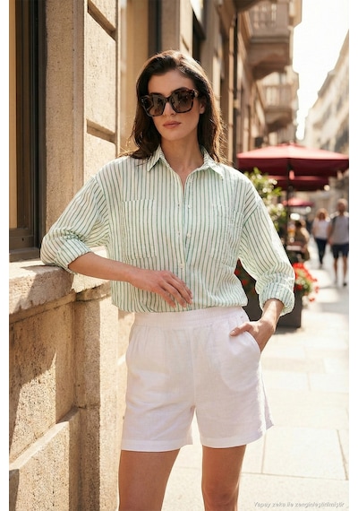 Lela Regular Fit Uzun Kollu Çizgili Bayan Gömlek 6772875 Benetton