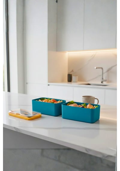 Mega Boy 2 Katlı Yemek Saklama Kabı 2 Litre - Kendinden Çatal Kaşık Servisli Lunch Box Set Yeşil