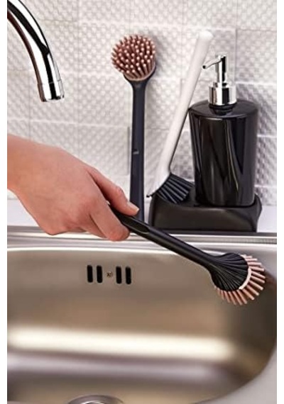 Home Armona Silikon Fırçalı Mutfak Banyo Sıvı Sabunluk Süngerlik Seti Siyah