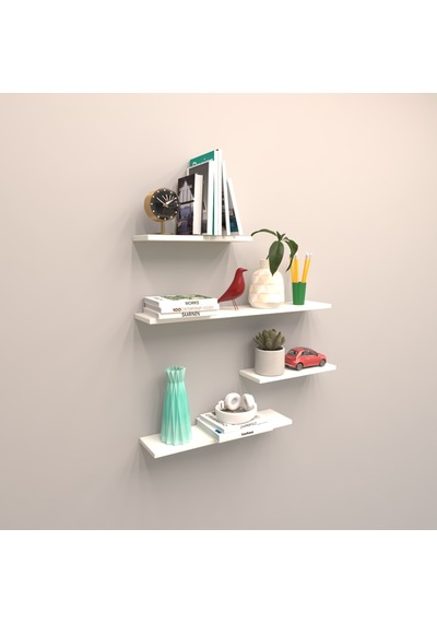 Rafkestir 4 Lü Gizli Bağlantılı Raf Set ( 80 - 60 - 40 - 40 ) Beyaz ( Mat )