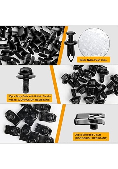 Gooacc Kapak Altında 70 Adet Motor, Sıçrama Koruması, Karoser Vidaları, Tampon, Çamurluk, Astar, İtmeli Retainer Sabitleyici Nietclips