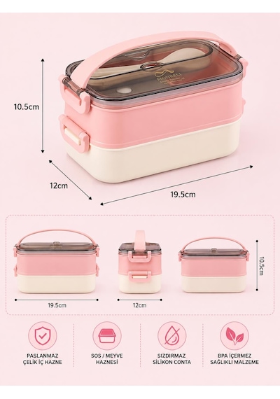 Vagonlife Vgn-465 Pembe 1500 Ml Kapasiteli 3 Bölmeli Çorba Kaseli Lunch Box Beslenme Kabı Çok Renkli