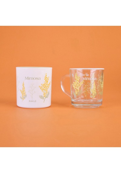 Raklee Mimosa Kupa Ve Mum Seti - Renkli - 250 Ml