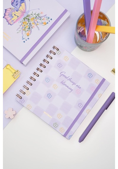 15x15 Cm Kare 2'li Set Spiralli Süresiz Planlayıcı Ajanda Ve Defter Mor