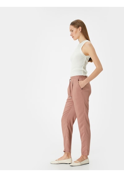 Koton Chino Pantolon Bağcıklı Yüksek Bel Cep Detaylı Rose 4sak40015uw Pembe