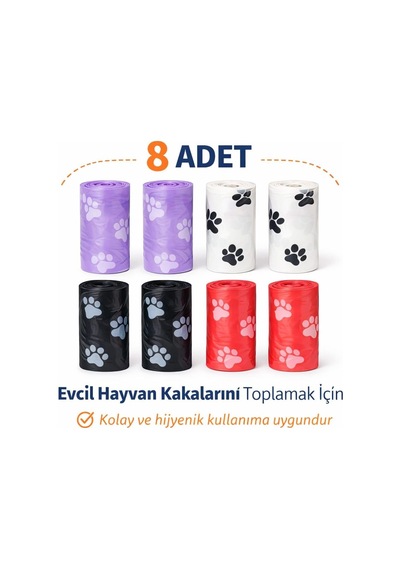 8 Adet Evcil Hayvan Kaka Poşeti Rulosu,dayanıklı, Sızdırmaz, Kolay Koparılabilir Köpek Dışkı Toplama Poşeti,hijyenik Kullanım, Kalın Malzeme, Kokuyu Hapseder Mor, Beyaz, Siyah, Kırmızı