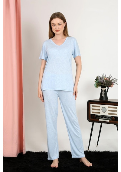Akbeniz Kadın Kısa Kol Pamuk Penye Pijama Takım Mavi 4213-mavi Mavi