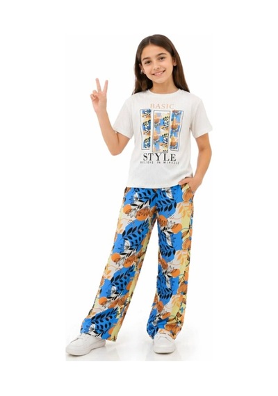 İrem Çocuk Giyim Kız Çocuk Basic Style Yazı Desenli Tişört Pantolonlu Mavi Renk İkili Takım Beyaz İrem Çocuk Giyim Kız Çocuk Basic Style Yazı Desenli Tişört Pantolonlu Mavi Renk İkili Takım Beyaz