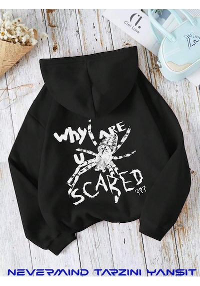 Nevermind Unisex Whe Are You Baskılı Oversize Baskılı Kapşonlu Sweatshirt 3 Siyah