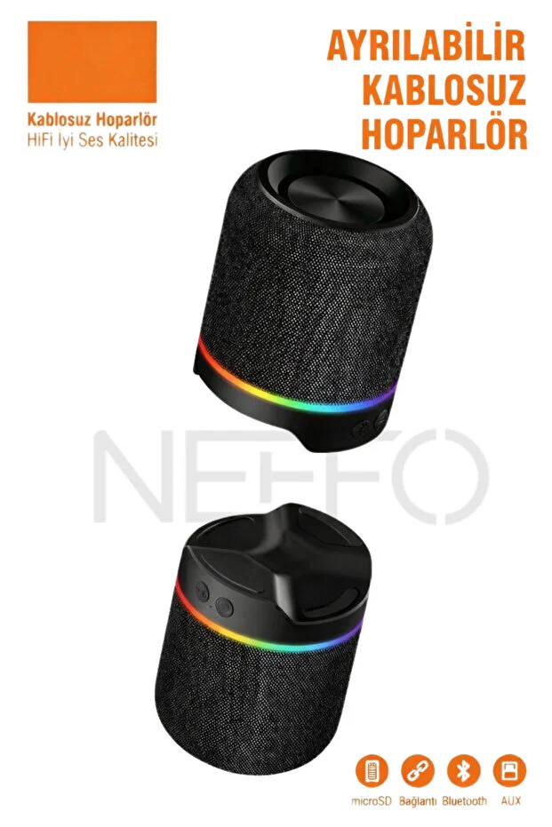 Ayrılabilir Bluetooth 5.3 Hoparlör Çift 52mm Sürücü, Yüksek Ses, Stereo Ses Sistemi Siyah