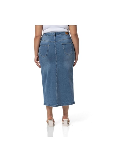 Disentis Büyük Beden Önden Yırtmaç Detaylı Beş Cepli Midi Denim Açık Mavi Etek-açık Mavi Açık Mavi