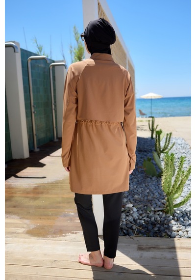 Remsa Mayo Tam Kapalı Yüzücü Tesettür Mayo R003 Nurhan Camel