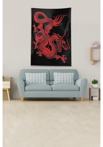 Pelangi Siyah Kırmızı Ejderha Leke Tutmaz Kadife Kumaş Duvar Örtüsü Duvar Halısı Tapestry Kwll364, 140 X 140 Çok Renkli
