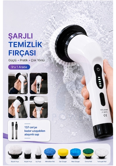 Safestore 9 İn 1 Elektrikli Temizleme Aleti Fırçası Elektrikli Sıkma Temizleme Scrubber 9 Farklı Başlık