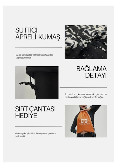 Mayovera Ananaslı Salaş Tasarım Tesettür Mayo Siyah